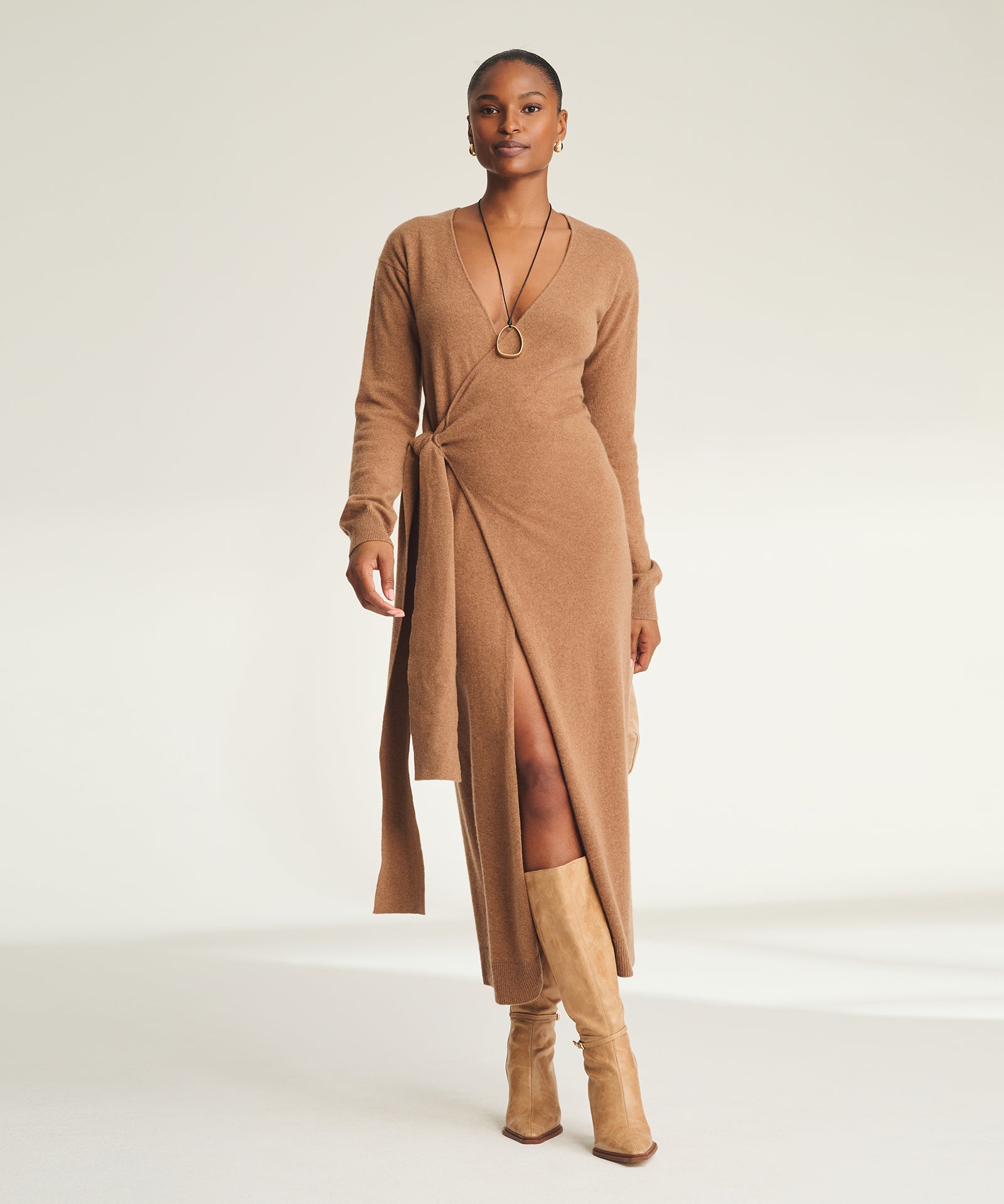 wrap sweater dress Signature Cashmere – NAADAM Nosto Merch Test 2 dress of delectably soft Elegant Women's V-Neck Embroidered SELECT SIZE:S
