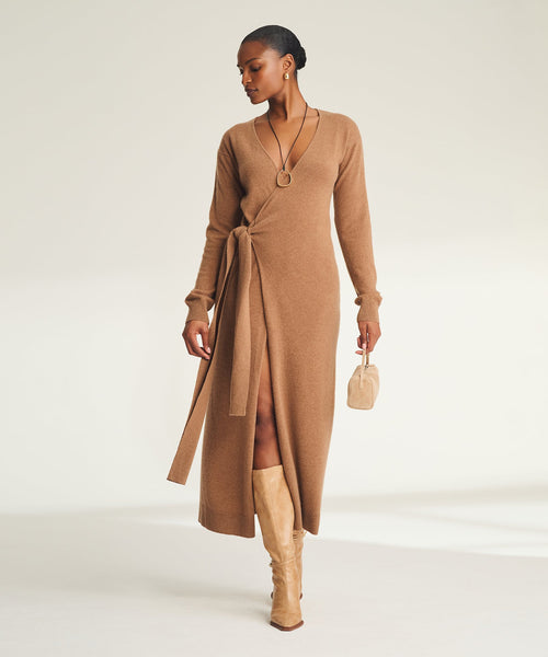 NAADAM Signature Cashmere Wrap Dress in Dark Camel - S NAADAM Signature Cashmere Wrap Dress in Dark Camel - S