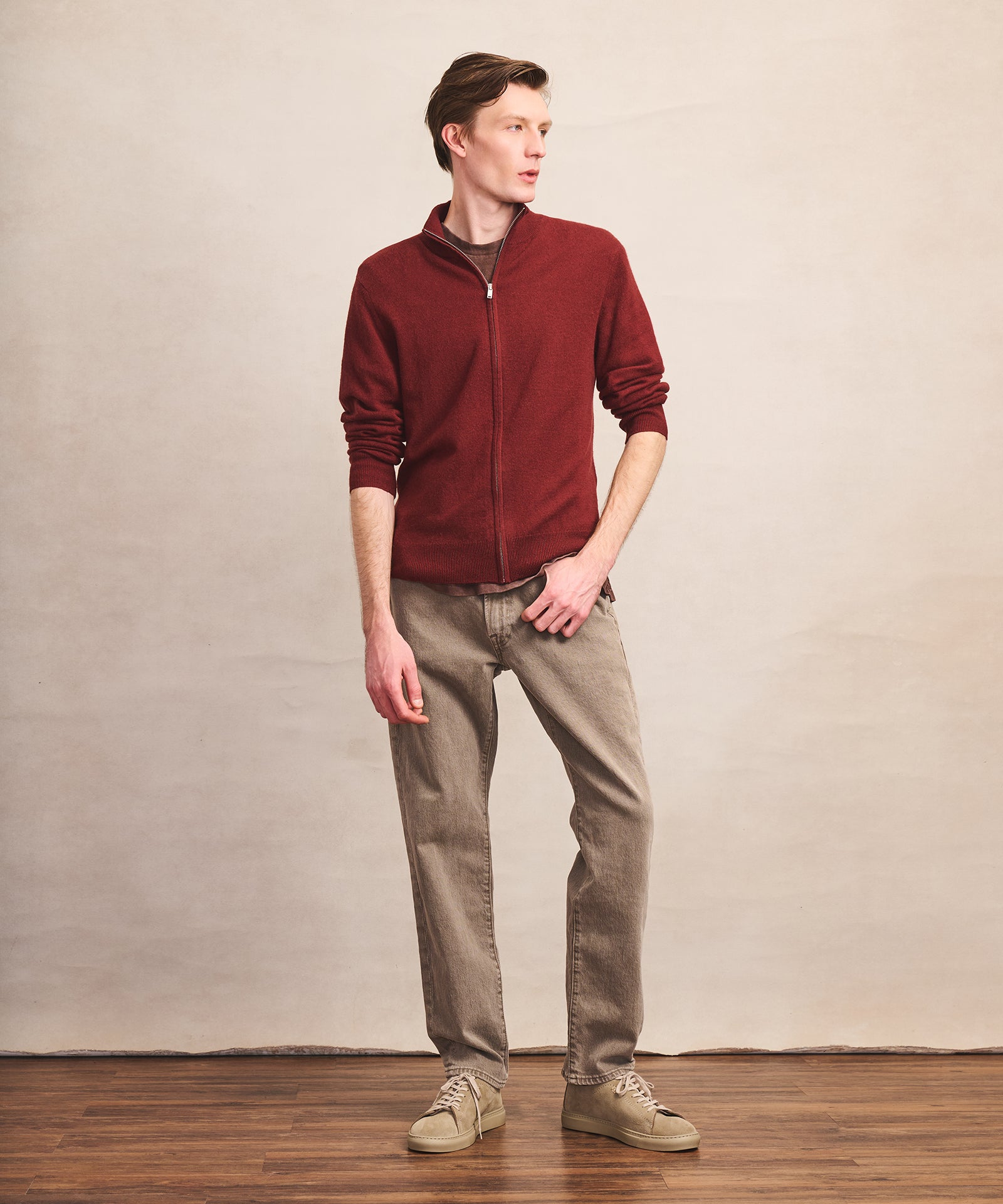 MM6 ベージュ/レッド 長袖ニット L Signature Cashmere Full Zip Sweater – NAADAM