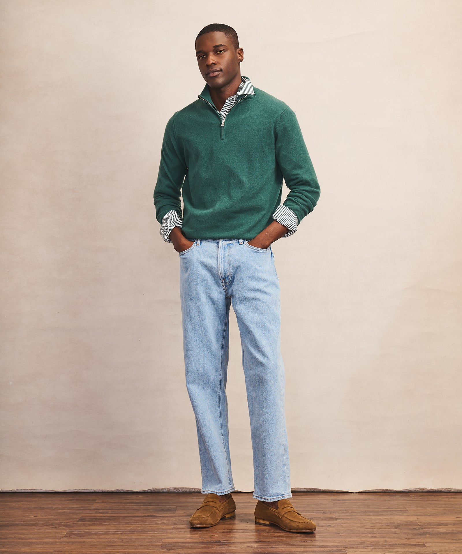 NAADAM Signature Cashmere Quarter Zip in Olive