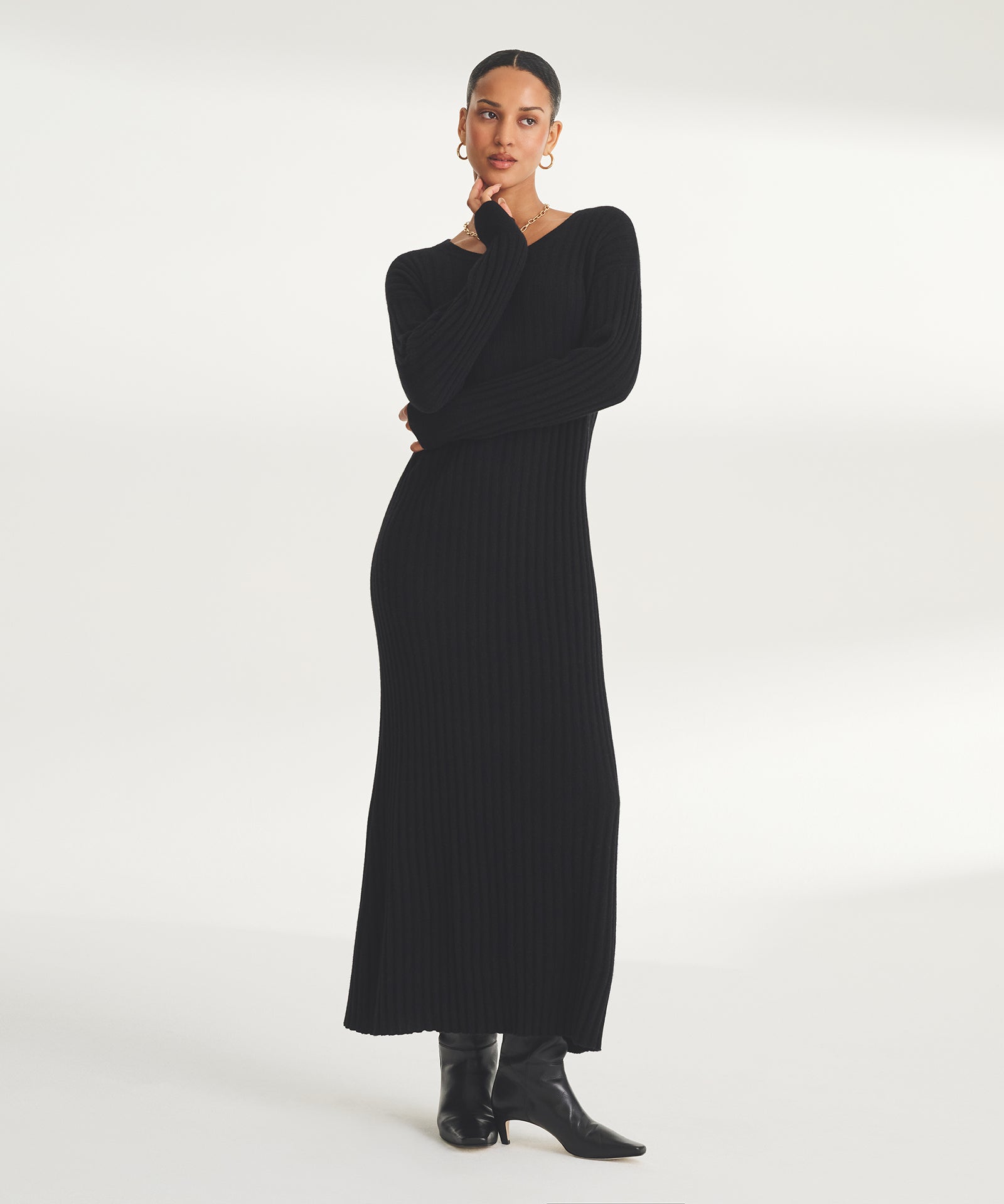 black cashmere midi dress Signature Cashmere Wide Rib Dress – NAADAM