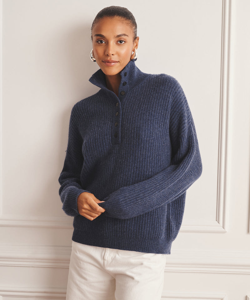 Luxe Cashmere High Neck Henley Sweater – NAADAM