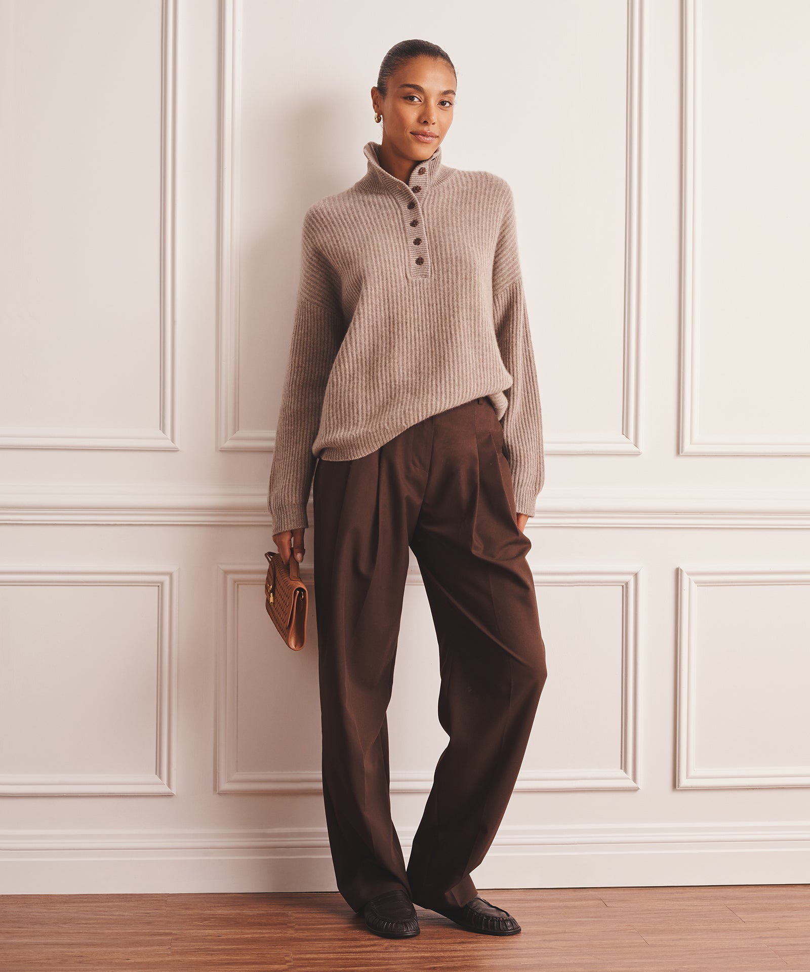Luxe Cashmere High Neck Henley Sweater – NAADAM