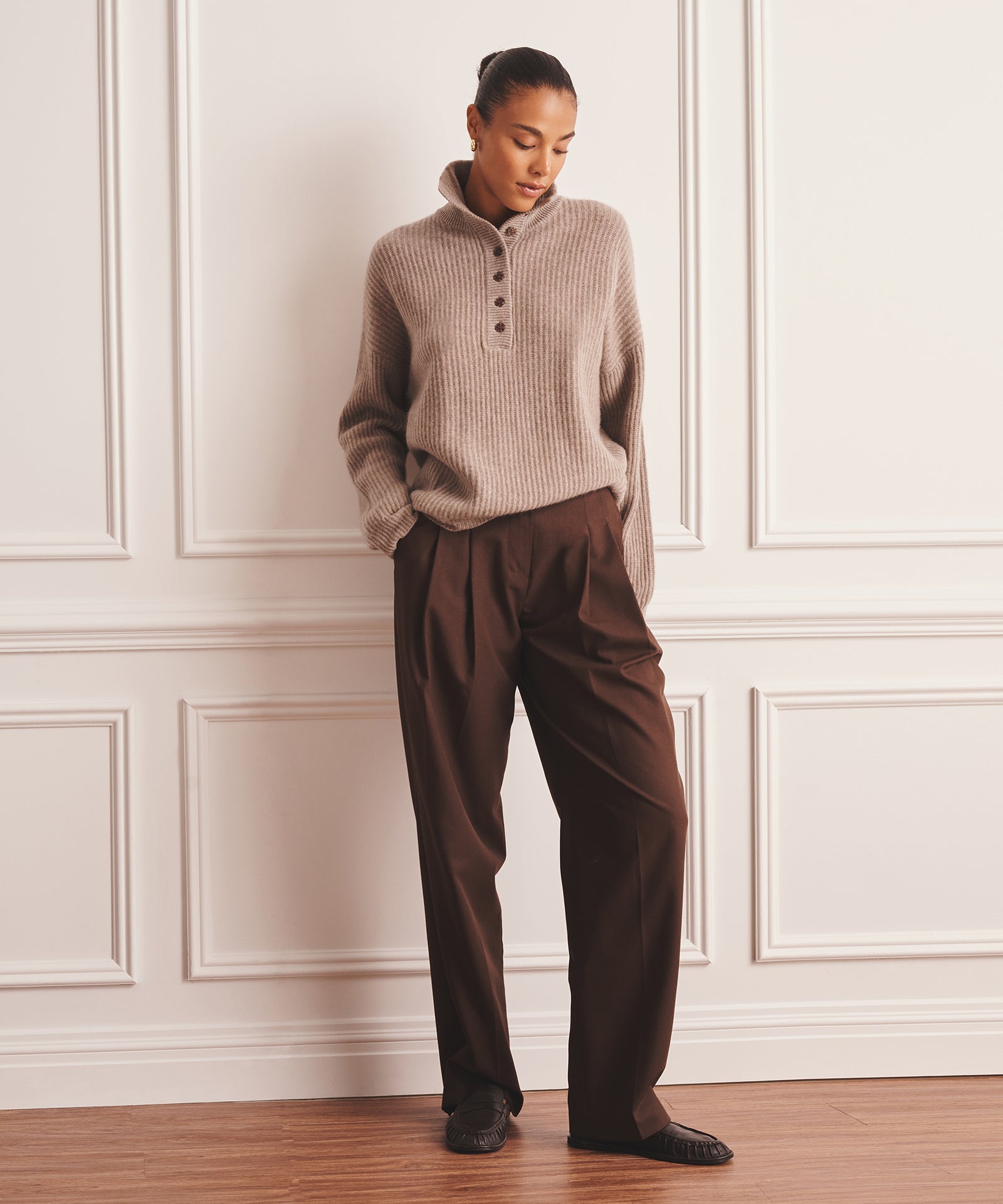 Luxe Cashmere High Neck Henley Sweater – NAADAM