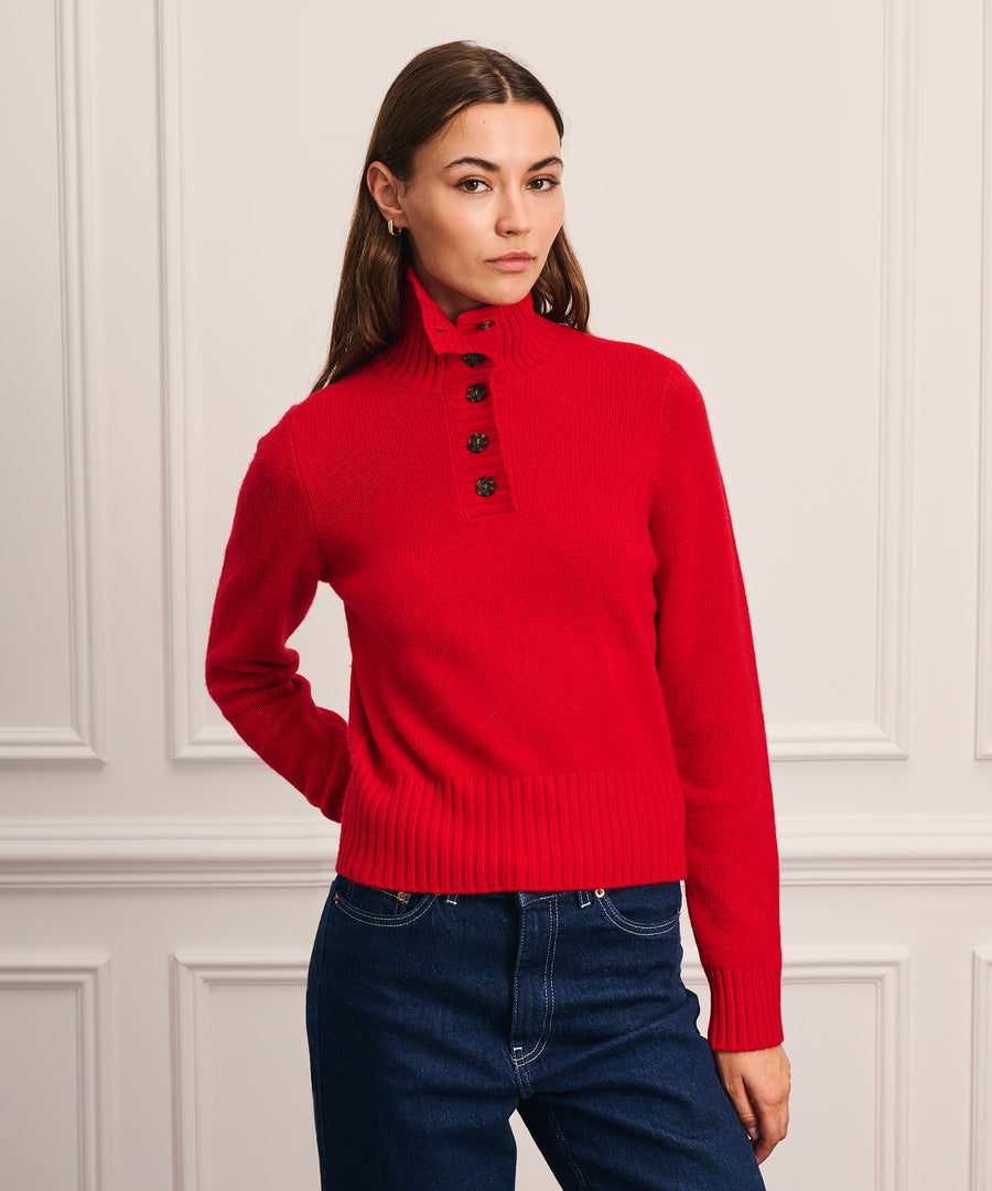 Super Luxe Cashmere Quarter Button Down Sweater