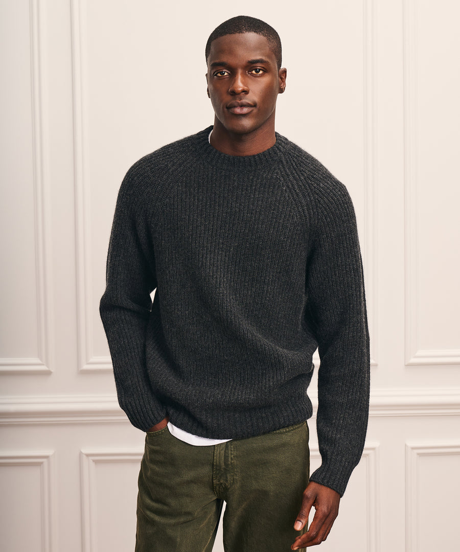 Super Luxe Cashmino Fisherman Rib Crewneck Sweater
