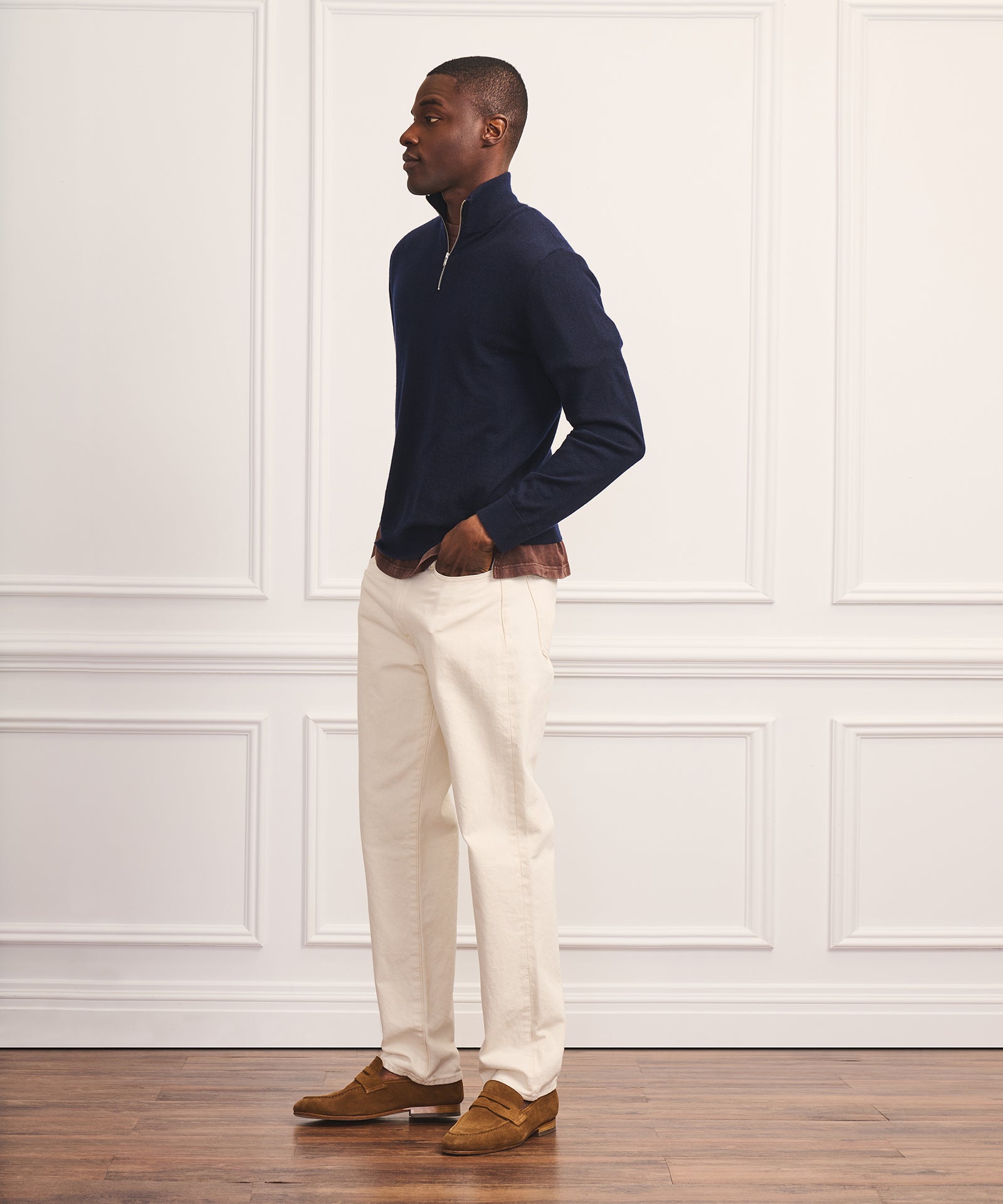 NAADAM Super Fine Cashmere Quarter Zip in Cement - M