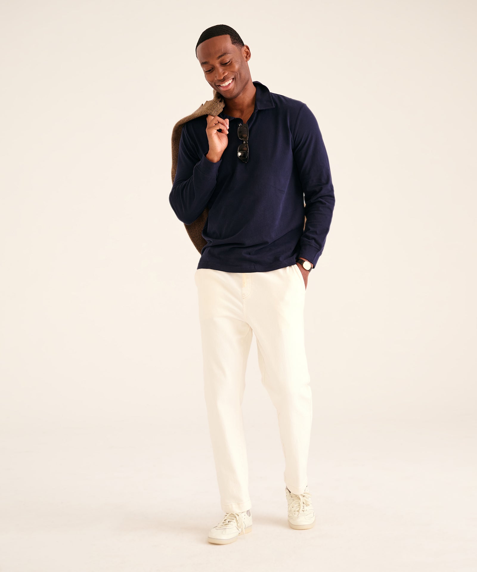 NAADAM The Long Sleeve Polo Tee in White - XL