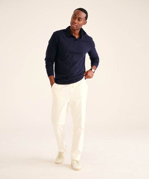 long sleeve polo with dress pants NAADAM The Long Sleeve Polo Tee in White