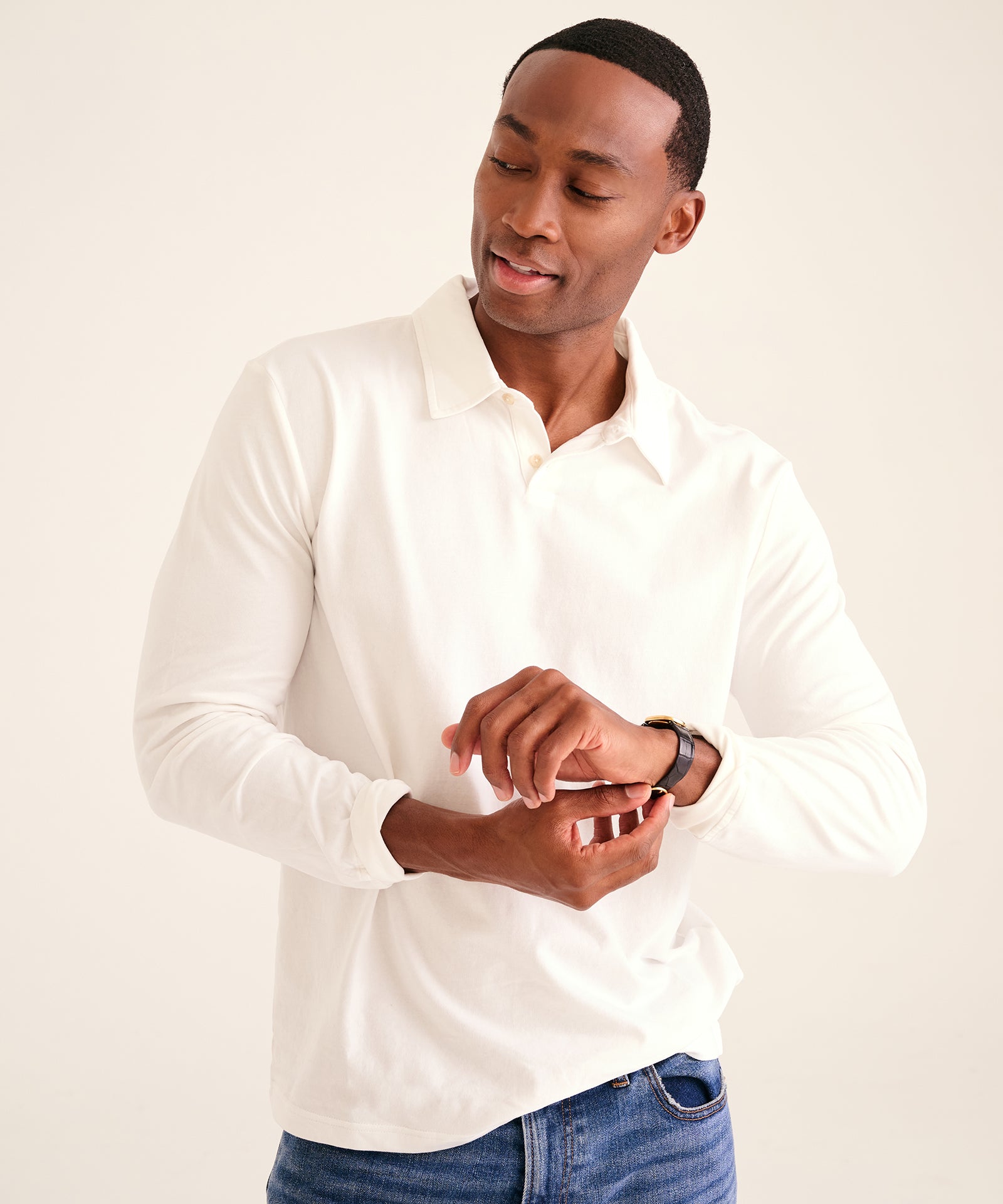 NAADAM The Long Sleeve Polo Tee in White