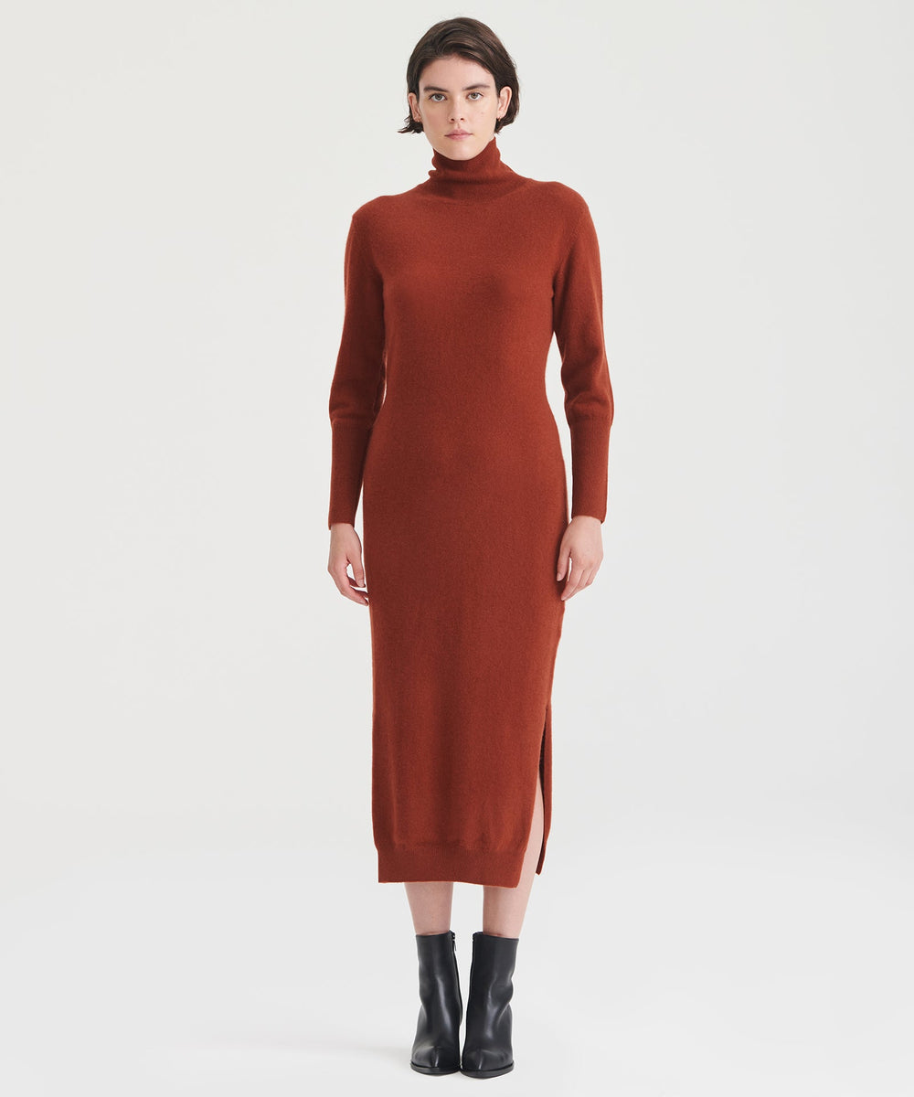 Signature Cashmere Turtleneck Dress with Slits – NAADAM