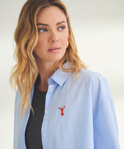 Women's Embroidered Aperol Spritz Cotton Button Down Shirt