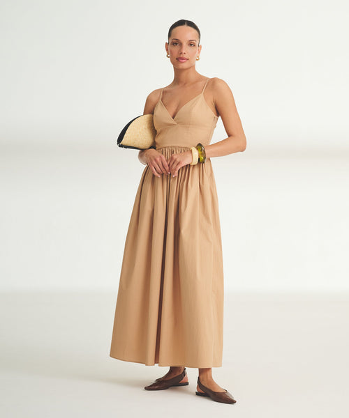 NAADAM Novelty Woven Cotton Slip Dress in Tan