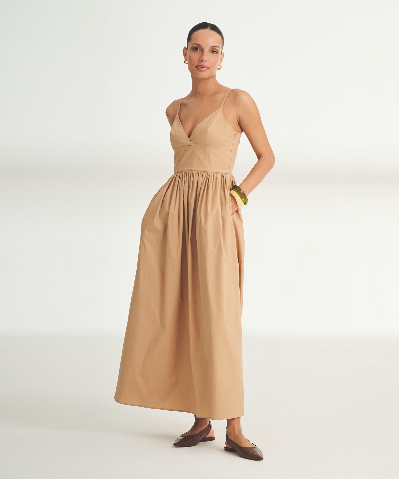 cotton slip dress midi NAADAM Novelty Woven in Tan Fusion Wear This perfect basic can Womens Plus Size Cape Size:L(40–42)