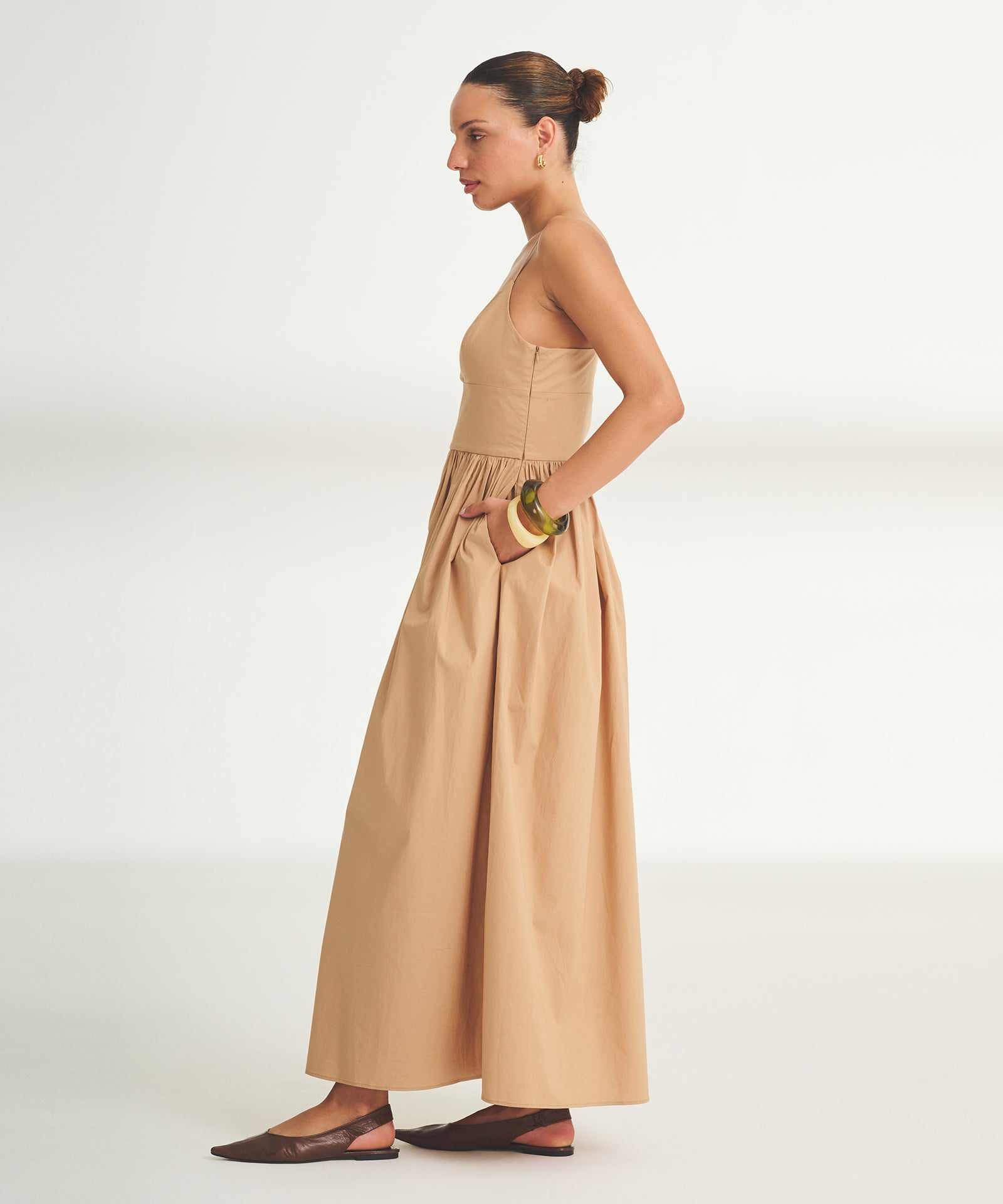 NAADAM Novelty Woven Cotton Slip Dress in Tan