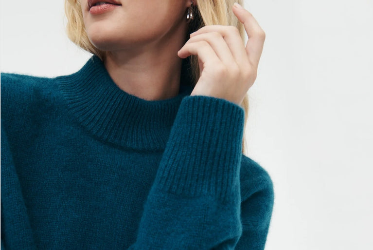 Closeup of the Super Luxe Cashmere Mockneck Sweater