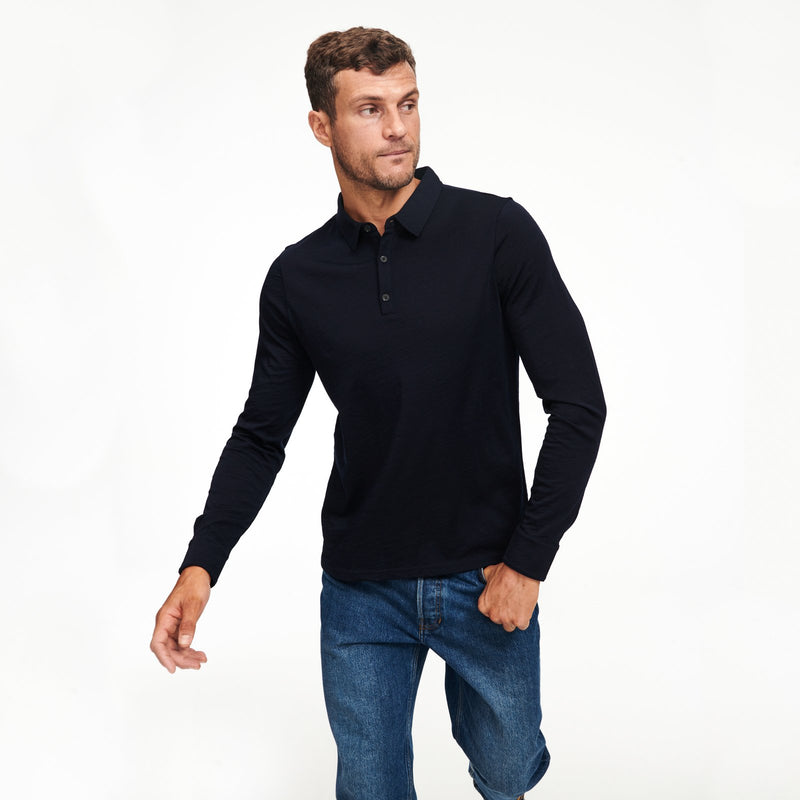 Denim long sleeve polo shop