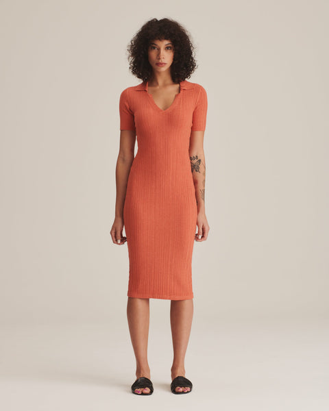 Ribbed Polo Dress With Piping – NAADAM