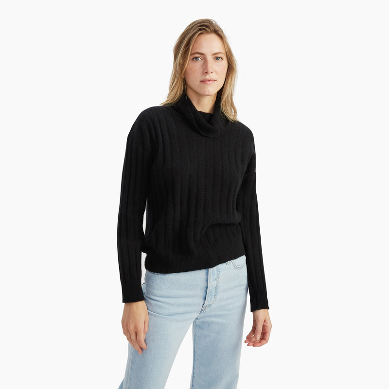 Cashmere Relaxed Ribbed Turtleneck – NAADAM