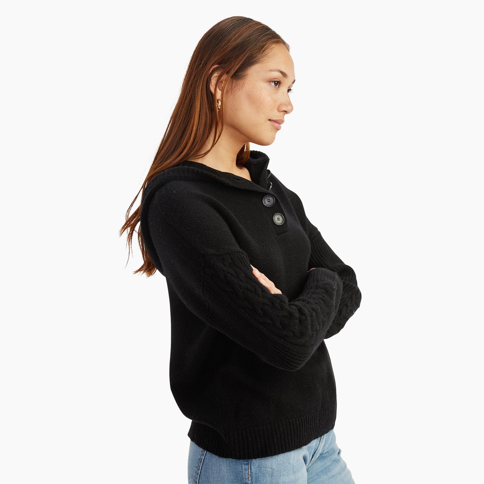 Cable Knit Sleeve Henley Hoodie – NAADAM